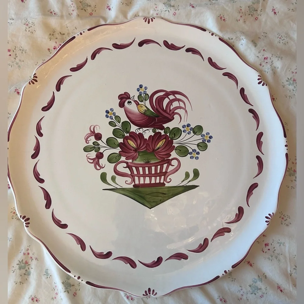 French Country Decorative Ceramic  Cake Plate with Rooster Design EUC
